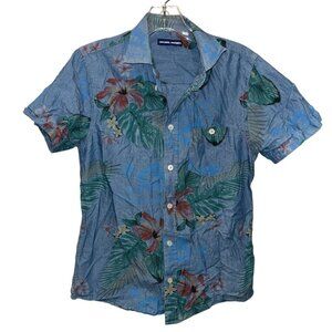 original marines chambray blue tropical Hibiscus flower hawaiian shirt 12 ITALY